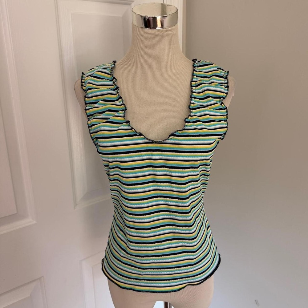 Y2K MULTICOLOR NO BOUNDARIES STRIPED RUFFLE EDGE TOP